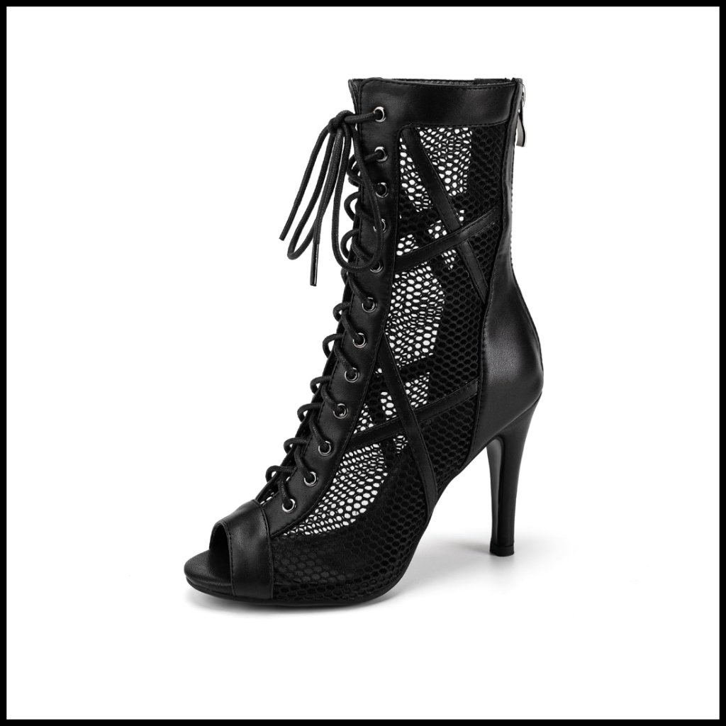 Open Toe Latin Dance Boots Lace-Up Salsa Ballroom Elegant Professional Shoes